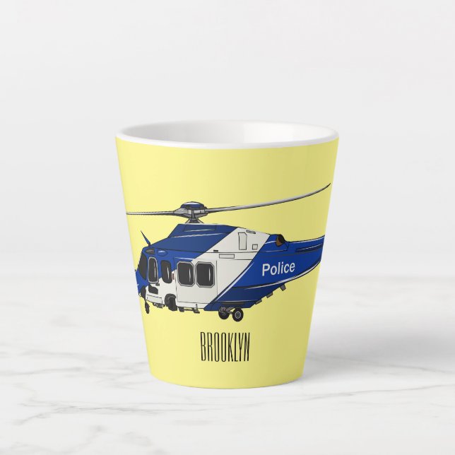 Police helicopter cartoon illustration  latte mug (Front)