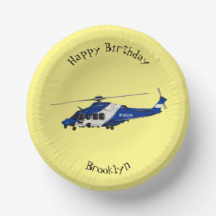 Police helicopter cartoon illustration paper plate