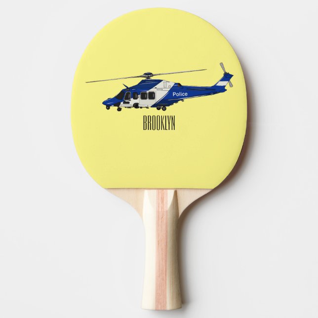 Police helicopter cartoon illustration  ping pong paddle (Front)