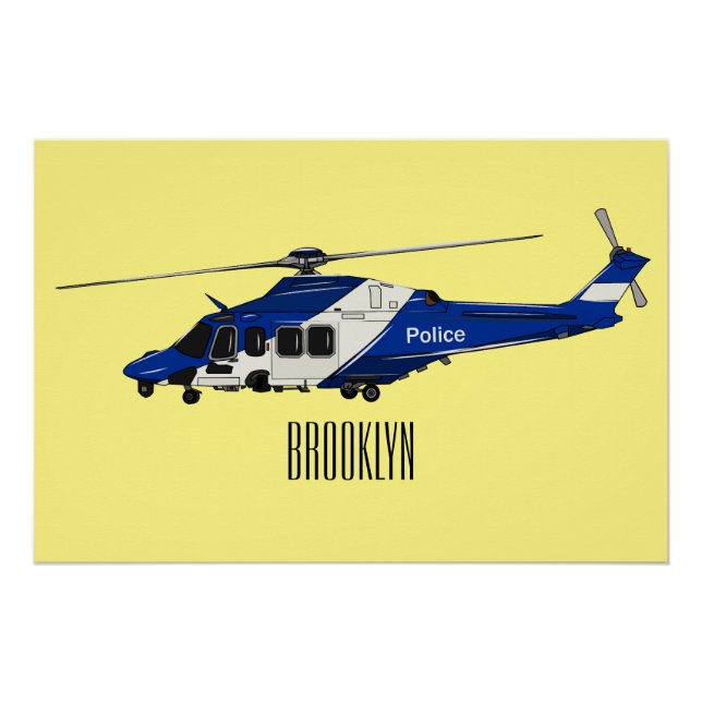 Police helicopter cartoon illustration  poster (Front)