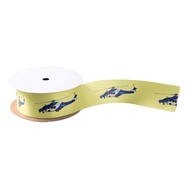 Police helicopter cartoon illustration  satin ribbon (Spool)