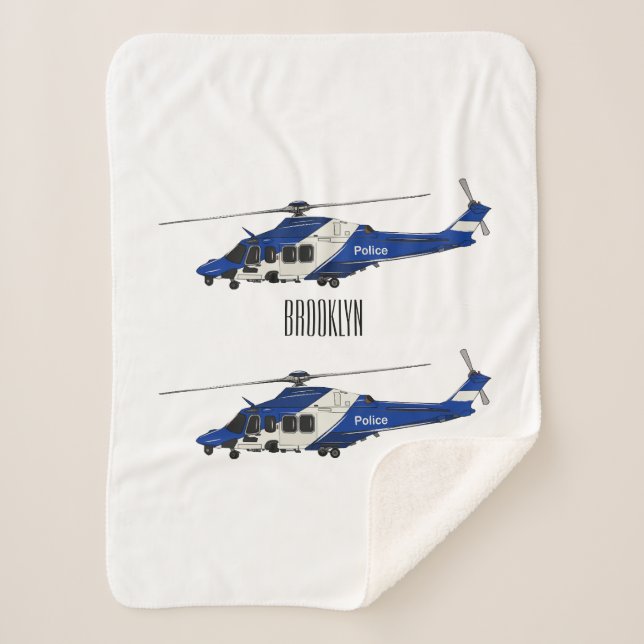 Police helicopter cartoon illustration sherpa blanket (Front)
