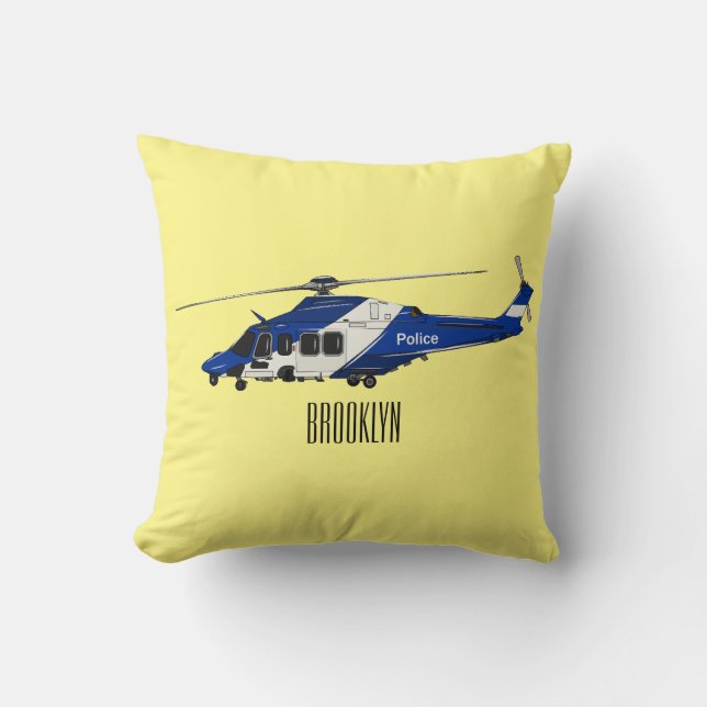 Police helicopter cartoon illustration  throw pillow (Front)