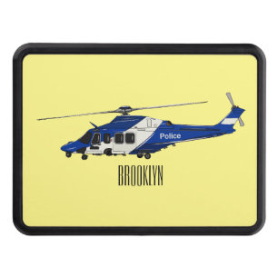 Police helicopter cartoon illustration  trailer hitch cover