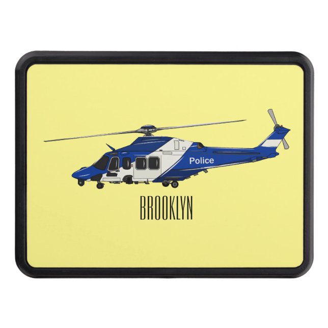 Police helicopter cartoon illustration  trailer hitch cover (Front)