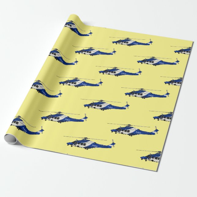 Police helicopter cartoon illustration  wrapping paper (Unrolled)