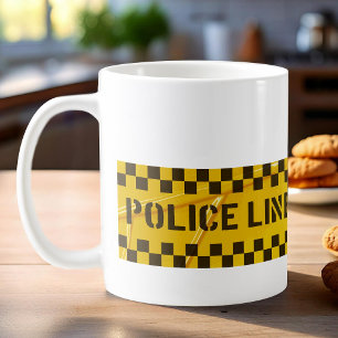 Police line do not cross yellow stripes coffee mug