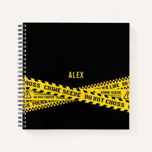 Police line yellow crime scene do not cross notebook