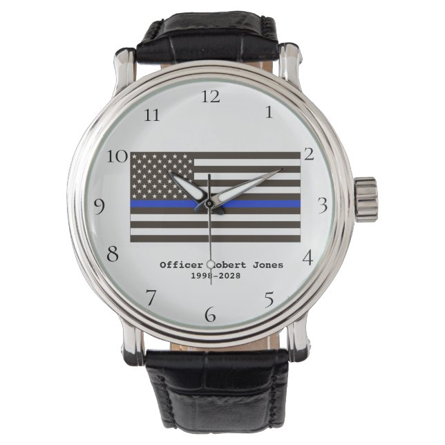 *~* Police Man Officer Thin Blue Line Flag Men Watch (Front)