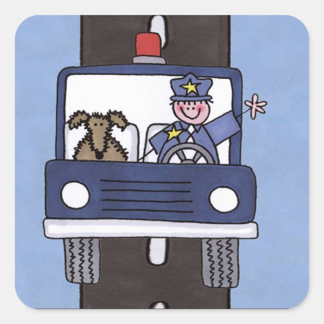 police man square sticker (Front)
