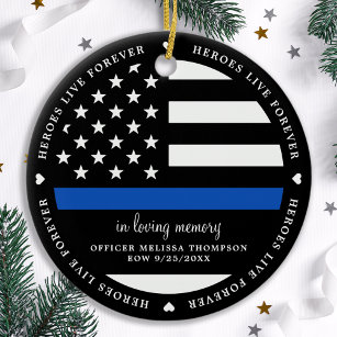 Police Memorial Fallen Officer EOW Thin Blue Line  Ceramic Ornament