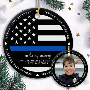 Police Memorial Fallen Officer Thin Blue Line  Ceramic Ornament