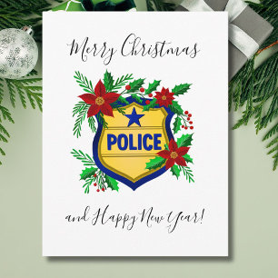 Police Merry Christmas & Happy New Year Shield Holiday Postcard
