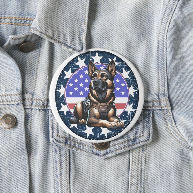 Police Military Dog K9 Unit 4 Inch Round Button (In Situ)