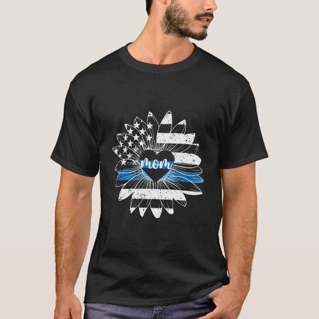Police Mom Flower Mom Of A Police Officer Mother T-Shirt (Front)