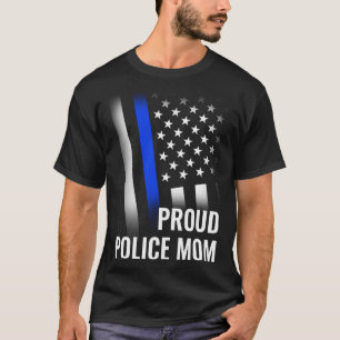 Police Mom Printed On Back Proud Police Flag T-Shirt