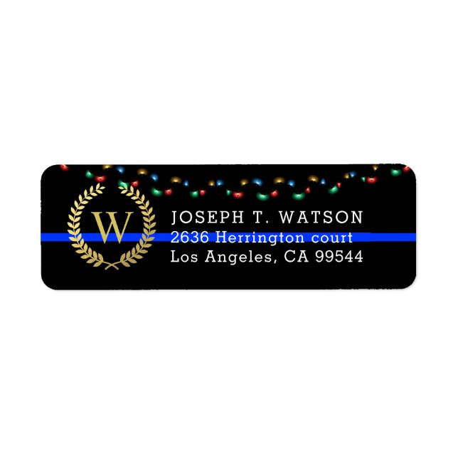 Police Monogram Faux Gold Wreath Holiday Address (Front)