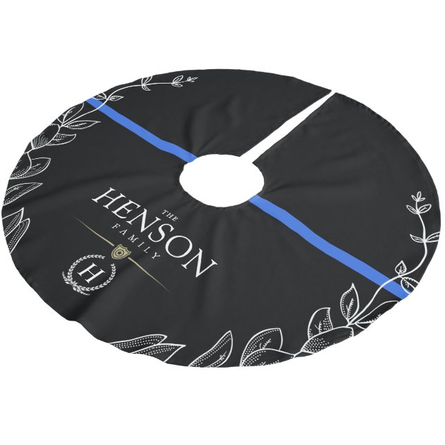 Police Monogram | Thin Blue Line Christmas Brushed Polyester Tree Skirt (Angled)