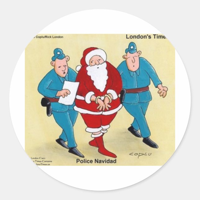 Police Navidad Funny Christmas Santa Gifts & Cards Classic Round Sticker (Front)