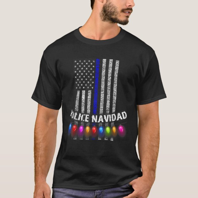 Police Navidad Tee Thin Blue Line Vertical Flag Ch (Front)