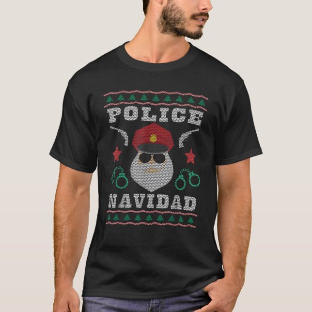 Police Navidad Ugly Sweater Tee Shirt (Front)