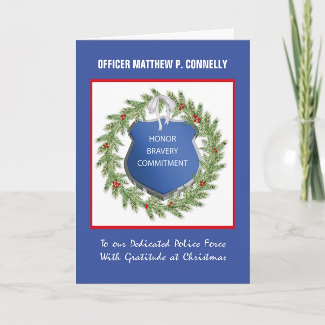 Police Office Religious Christmas Thank You Wreath Card (Front)