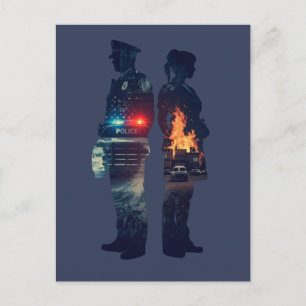 Police Officer and Nurse Couple Silhouette Postcard