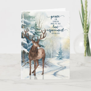 Police Officer at Christmas Reindeer Winter Forest Holiday Card