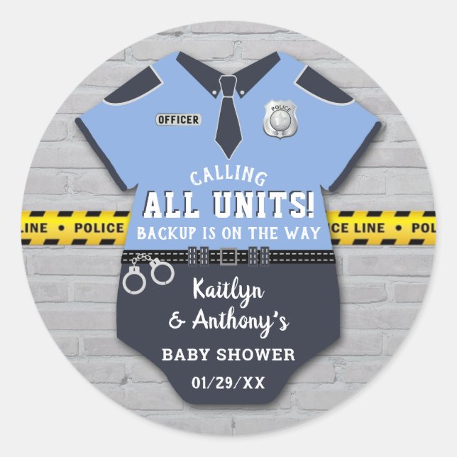 Police Officer Baby Shower Classic Round Sticker (Front)