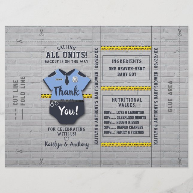 Police Officer Baby Shower DIY Candy Bar Wrapper (Front)