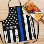Police Officer BBQ Personalized Thin Blue Line Apron<br><div class="desc">Thin Blue Line Police Apron - USA American flag design in Police Flag colours, distressed design . This personalized police apron is perfect for birthdays, Christmas, police retirement gifts, or fathers day for your police officer. Perfect for all police officers, law enforcement officers and police family and supporters. Personalize with...</div>