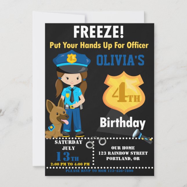 Police officer birthday invitation Police badge (Front)