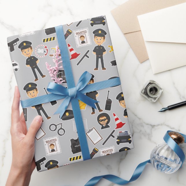 Police Officer Birthday Party Grey Wrapping Paper (Gifting)
