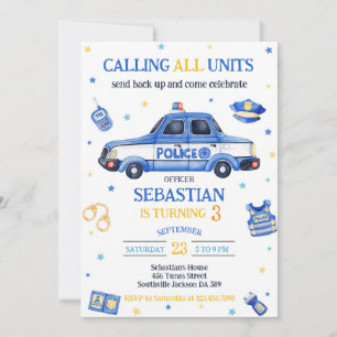 Police Officer Calling All Units Kids Birthday Invitation