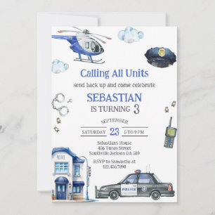 Police Officer Calling All Units Kids Birthday Invitation