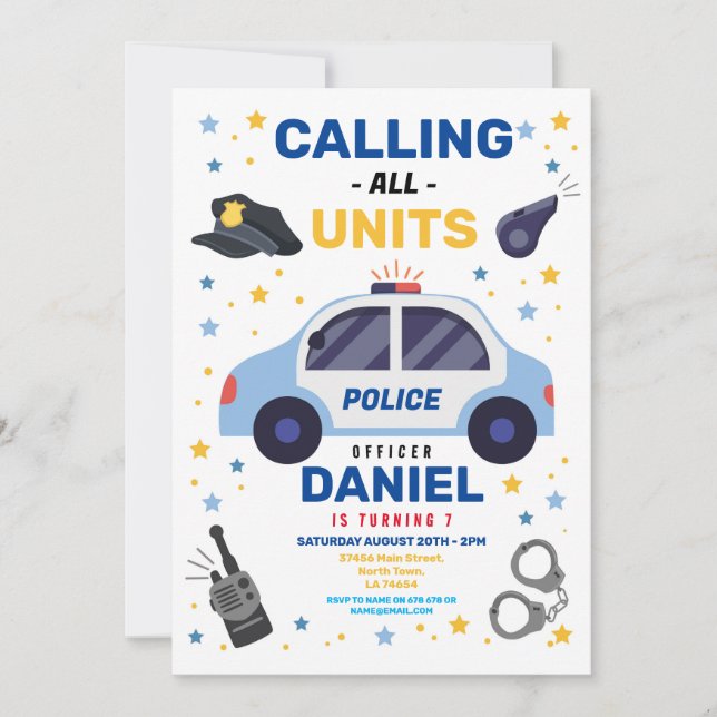 Police Officer Car Birthday Boys Invitation (Front)