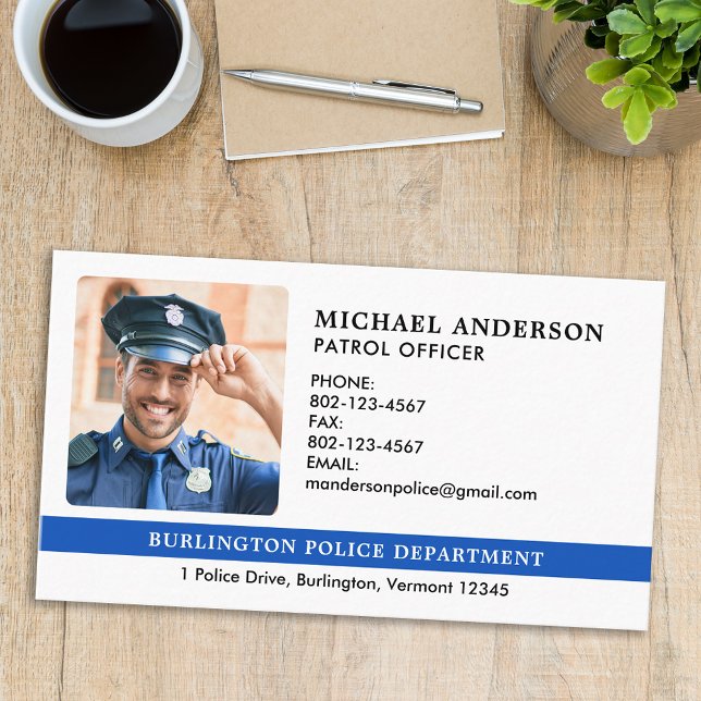 Police Officer Custom Law Enforcement Dept Photo Business Card (Creator Uploaded)