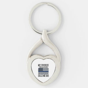 Police Officer Dad Thin Blue Line Vintage Vector D Keychain