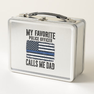 Police Officer Dad Thin Blue Line Vintage Vector D Metal Lunch Box