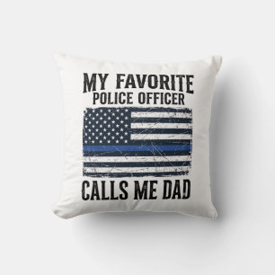 Police Officer Dad Thin Blue Line Vintage Vector D Throw Pillow