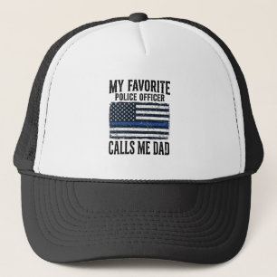 Police Officer Dad Thin Blue Line Vintage Vector D Trucker Hat