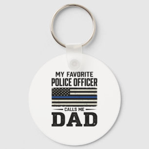 Police Officer Dad Vintage Flag Shirt Design_1 Keychain