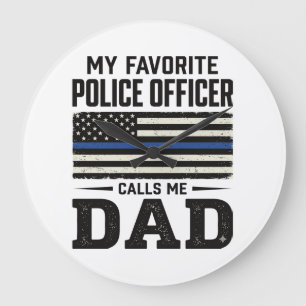 Police Officer Dad Vintage Flag Shirt Design_1 Large Clock