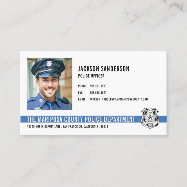 Police Officer Department Law Enforcement Photo Business Card (Front)