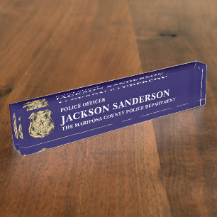 Police Officer Department Thin Blue Line Badge Nameplate