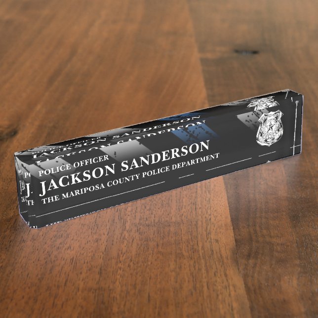 Police Officer Department Thin Blue Line Logo Nameplate (Side)