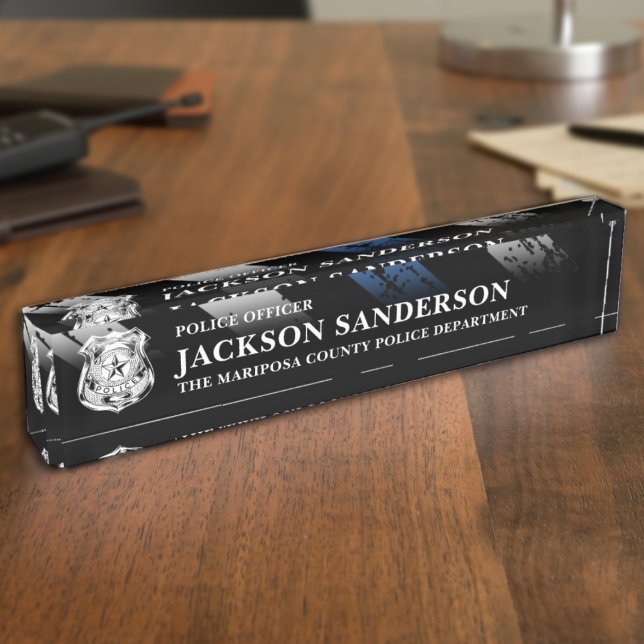 Police Officer Department Thin Blue Line Logo Nameplate (Police Officer Department Thin Blue Line Logo Desk Name Plate)