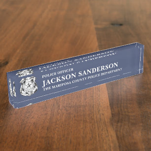 Police Officer Department Thin Blue Line Logo Nameplate