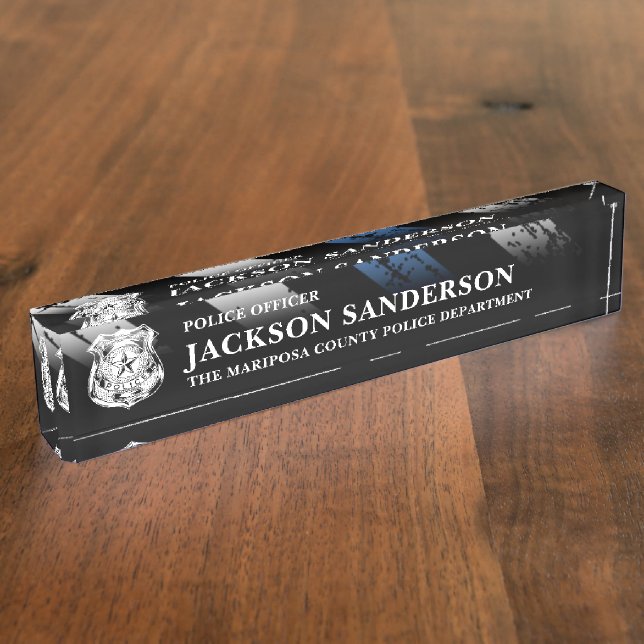 Police Officer Department Thin Blue Line Logo Nameplate (Side)