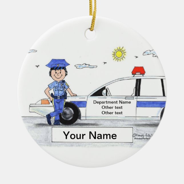 Police Officer, Female - Personalized Cartoon Gift Ceramic Ornament (Front)